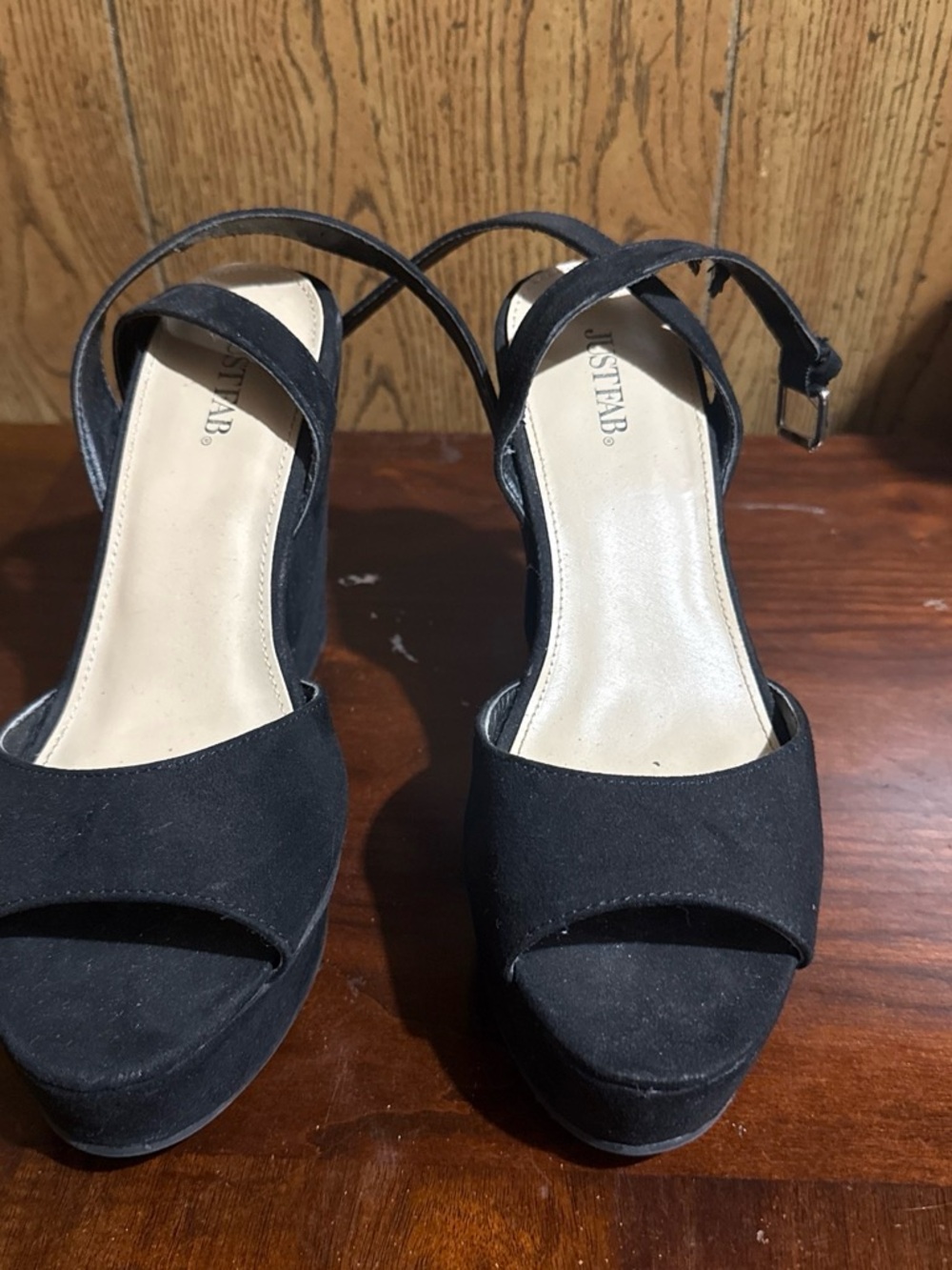 JustFab Black Suede Open-Toe Platform Sandals